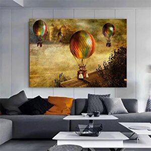 Uçan Balon Kanvas Tablosu; Güneş Doğuşu Manzarası; Bulut Ve Tarla; Asmaya Hazır 80x150 cm