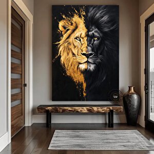 Aslan Kral Kanvas Tablosu, Siyah Altın Soyut Aslan Tablosu, Ekstra Büyük Kanvas Tablo