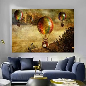 Uçan Balon Kanvas Tablosu; Güneş Doğuşu Manzarası; Bulut Ve Tarla; Asmaya Hazır 20x30 cm