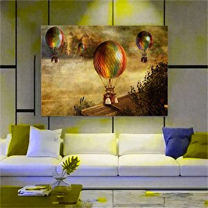 Uçan Balon Kanvas Tablosu; Güneş Doğuşu Manzarası; Bulut Ve Tarla; Asmaya Hazır