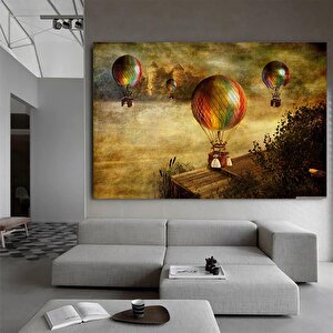 Uçan Balon Kanvas Tablosu; Güneş Doğuşu Manzarası; Bulut Ve Tarla; Asmaya Hazır 70x150 cm