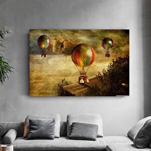 Uçan Balon Kanvas Tablosu; Güneş Doğuşu Manzarası; Bulut Ve Tarla; Asmaya Hazır
