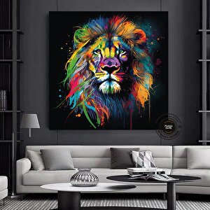 Pop Art Aslan Kanvas Tablo; Soyut Hayvan Baskısı; Renkli Aslan Resmi; Graffiti Sanatı 70x70 cm