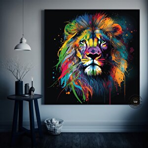 Pop Art Aslan Kanvas Tablo; Soyut Hayvan Baskısı; Renkli Aslan Resmi; Graffiti Sanatı
