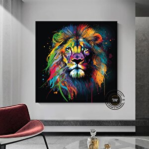 Pop Art Aslan Kanvas Tablo; Soyut Hayvan Baskısı; Renkli Aslan Resmi; Graffiti Sanatı