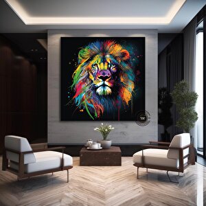 Pop Art Aslan Kanvas Tablo; Soyut Hayvan Baskısı; Renkli Aslan Resmi; Graffiti Sanatı 30x30 cm