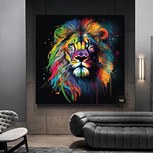 Pop Art Aslan Kanvas Tablo; Soyut Hayvan Baskısı; Renkli Aslan Resmi; Graffiti Sanatı 30x30 cm