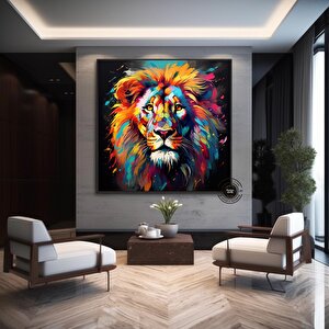 Aslan Duvar Sanatı Dekoru – Modern Pop Art Baskı; Büyük Renkli Duvar Baskıları; Soyut Hayvan Sanatı; 70x70 cm