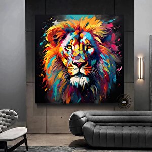 Aslan Duvar Sanatı Dekoru – Modern Pop Art Baskı; Büyük Renkli Duvar Baskıları; Soyut Hayvan Sanatı; 40x40 cm