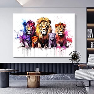 Aslan Ailesi Sanatı – Suluboya Aslan Portresi, Aile Temalı Tablo 120x180 cm