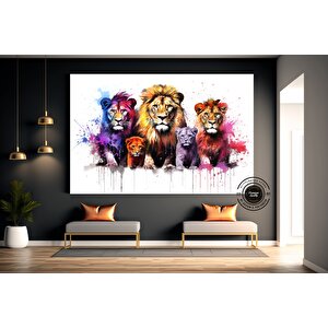 Aslan Ailesi Sanatı – Suluboya Aslan Portresi, Aile Temalı Tablo 120x180 cm