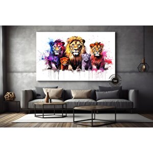 Aslan Ailesi Sanatı – Suluboya Aslan Portresi, Aile Temalı Tablo