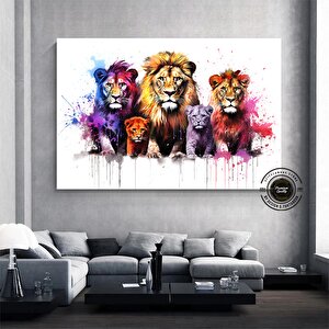 Aslan Ailesi Sanatı – Suluboya Aslan Portresi, Aile Temalı Tablo