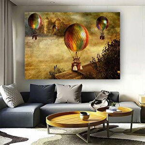 Uçan Balon Kanvas Tablosu; Güneş Doğuşu Manzarası; Bulut Ve Tarla; Asmaya Hazır
