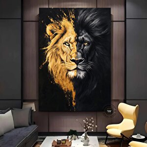 Aslan Kral Kanvas Tablosu, Siyah Altın Soyut Aslan Tablosu, Ekstra Büyük Kanvas Tablo