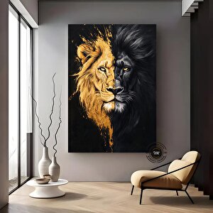 Aslan Kral Kanvas Tablosu, Siyah Altın Soyut Aslan Tablosu, Ekstra Büyük Kanvas Tablo