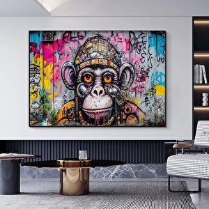 Soyut Graffiti Maymun, Komik Goril Duvar Sanatı, Renkli Şempanze Kanvas Dekoru 120x180 cm