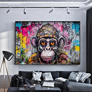 Soyut Graffiti Maymun, Komik Goril Duvar Sanatı, Renkli Şempanze Kanvas Dekoru 120x180 cm