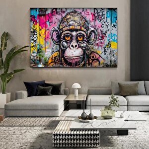 Soyut Graffiti Maymun, Komik Goril Duvar Sanatı, Renkli Şempanze Kanvas Dekoru 120x180 cm