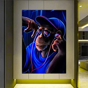 Dj Maymun, Çılgın Maymun, Mavi Maymun Duvar Sanatı, Hayvan Duvar Sanatı 70x100 cm