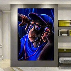 Dj Maymun, Çılgın Maymun, Mavi Maymun Duvar Sanatı, Hayvan Duvar Sanatı 70x100 cm