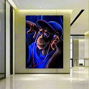 Dj Maymun, Çılgın Maymun, Mavi Maymun Duvar Sanatı, Hayvan Duvar Sanatı 70x100 cm