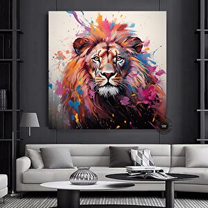 Pop Art Aslan Kanvas; Soyut Aslan Tablosu 80x80 cm