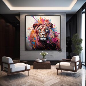 Pop Art Aslan Kanvas; Soyut Aslan Tablosu 80x80 cm