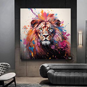 Pop Art Aslan Kanvas; Soyut Aslan Tablosu 80x80 cm
