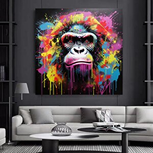 Soyut Graffiti Maymun; Komik Gorilla Duvar Sanatı; Renkli Şempanze Kanvas Dekor; Graffiti Maymun San 120x120 cm
