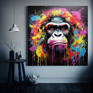 Soyut Graffiti Maymun; Komik Gorilla Duvar Sanatı; Renkli Şempanze Kanvas Dekor; Graffiti Maymun San 120x120 cm