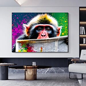 Soyut Graffiti Maymun – Komik Gorilla Duvar Sanatı; Renkli Şempanze Kanvas Dekor; Graffiti Maymun Sa 100x150 cm