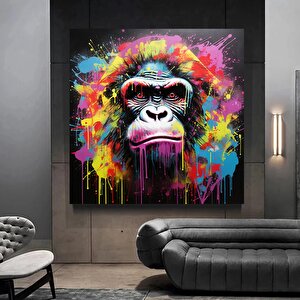 Soyut Graffiti Maymun; Komik Gorilla Duvar Sanatı; Renkli Şempanze Kanvas Dekor; Graffiti Maymun San 100x100 cm