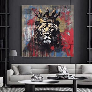 Soyut Graffiti Aslan Tablosu, Renkli Hayvan Sokak Sanatı, Oturma Odası Dekoru 40x40 cm