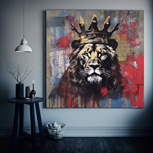 Soyut Graffiti Aslan Tablosu, Renkli Hayvan Sokak Sanatı, Oturma Odası Dekoru 40x40 cm