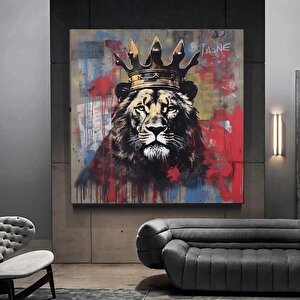 Soyut Graffiti Aslan Tablosu, Renkli Hayvan Sokak Sanatı, Oturma Odası Dekoru 40x40 cm