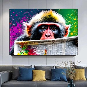 Soyut Graffiti Maymun – Komik Gorilla Duvar Sanatı; Renkli Şempanze Kanvas Dekor; Graffiti Maymun Sa 90x150 cm