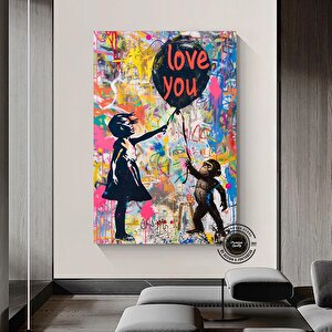 Balonlu Kız Ve Maymun Pop Art Tuvali, Banksy Sanatı, Balonlu Kız Grafiti, Sokak Grafiti Duvar Sanatı 80x160 cm