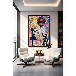 Balonlu Kız Ve Maymun Pop Art Tuvali, Banksy Sanatı, Balonlu Kız Grafiti, Sokak Grafiti Duvar Sanatı 80x160 cm
