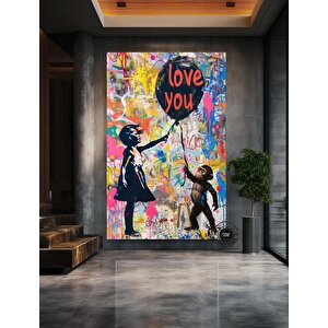 Balonlu Kız Ve Maymun Pop Art Tuvali, Banksy Sanatı, Balonlu Kız Grafiti, Sokak Grafiti Duvar Sanatı