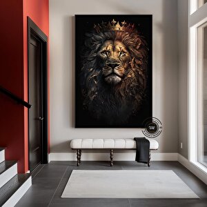 Aslan Kral Duvar Sanatı; Siyah-altın Soyut Aslan Tablosu; Dev Boy Kanvas; Oyun Odası Dekoru; Asmaya 140x200 cm