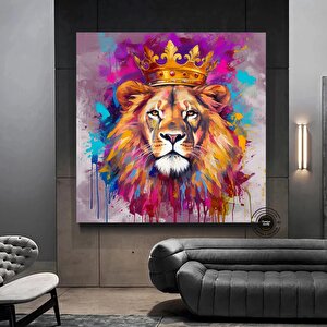 Pop Art Aslan Kanvas Tablo; Soyut Hayvan Baskısı; Renkli Aslan Resmi; Graffiti Sanatı 120x120 cm