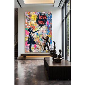 Balonlu Kız Ve Maymun Pop Art Tuvali, Banksy Sanatı, Balonlu Kız Grafiti, Sokak Grafiti Duvar Sanatı