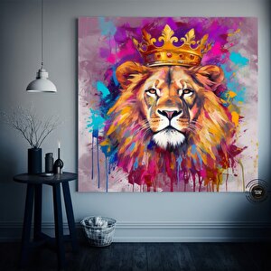 Pop Art Aslan Kanvas Tablo; Soyut Hayvan Baskısı; Renkli Aslan Resmi; Graffiti Sanatı
