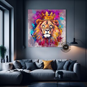 Pop Art Aslan Kanvas Tablo; Soyut Hayvan Baskısı; Renkli Aslan Resmi; Graffiti Sanatı