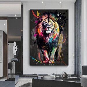 Soyut Grafiti Aslan Tablosu, Modern Hayvan Sokak Sanatı, Renkli Kanvas Poster Baskısı 50x70 cm
