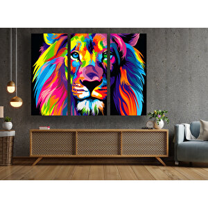 Soyut Aslan Kanvas Tablosu, Renkli Aslan Kanvası, Pop Art Aslan Kanvas Tablosu, Ekstra Büyük Kanvas