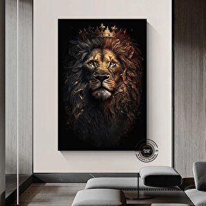Aslan Kral Duvar Sanatı; Siyah-altın Soyut Aslan Tablosu; Dev Boy Kanvas; Oyun Odası Dekoru; Asmaya 100x200 cm