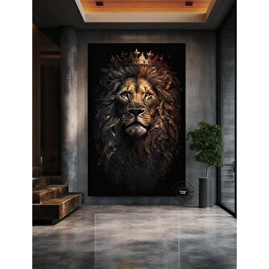 Aslan Kral Duvar Sanatı; Siyah-altın Soyut Aslan Tablosu; Dev Boy Kanvas; Oyun Odası Dekoru; Asmaya