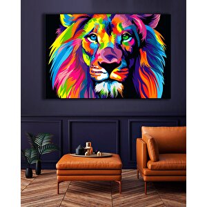 Soyut Aslan Kanvas Tablosu, Renkli Aslan Kanvası, Pop Art Aslan Kanvas Tablosu, Ekstra Büyük Kanvas 70x150 cm